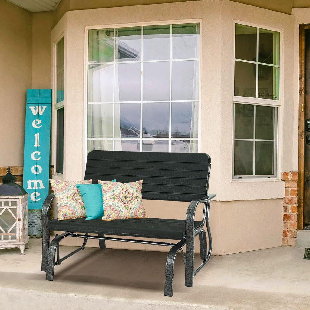 Outdoor Gliders for Outside Patio - Porch Glider w/Steel Frame, Weather Resistance HDPE Back & Seat, 600Lbs Capacity