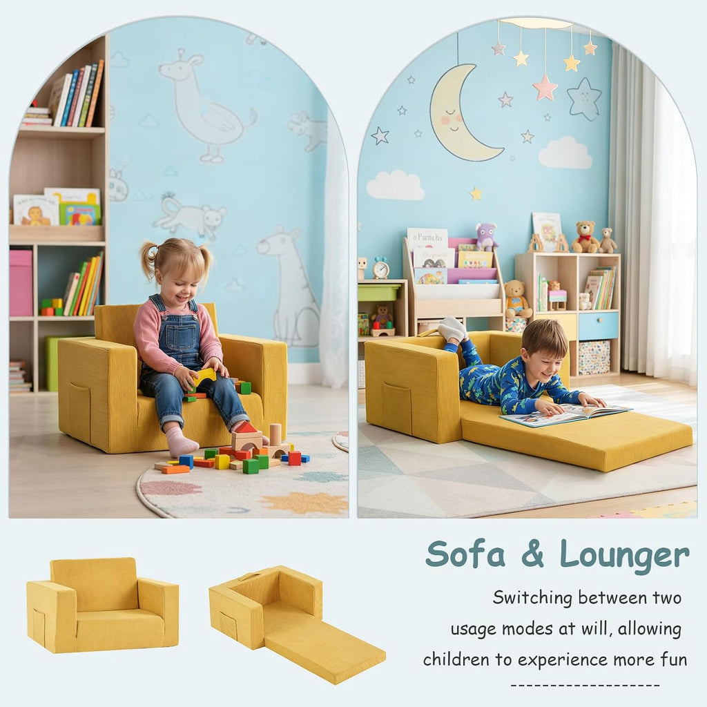 In-1 Kids Sofa, Convertible Children Couch to Lounger, Flip Out Kids Chair, Toddler Armrest Chair Bed, Folding Kid