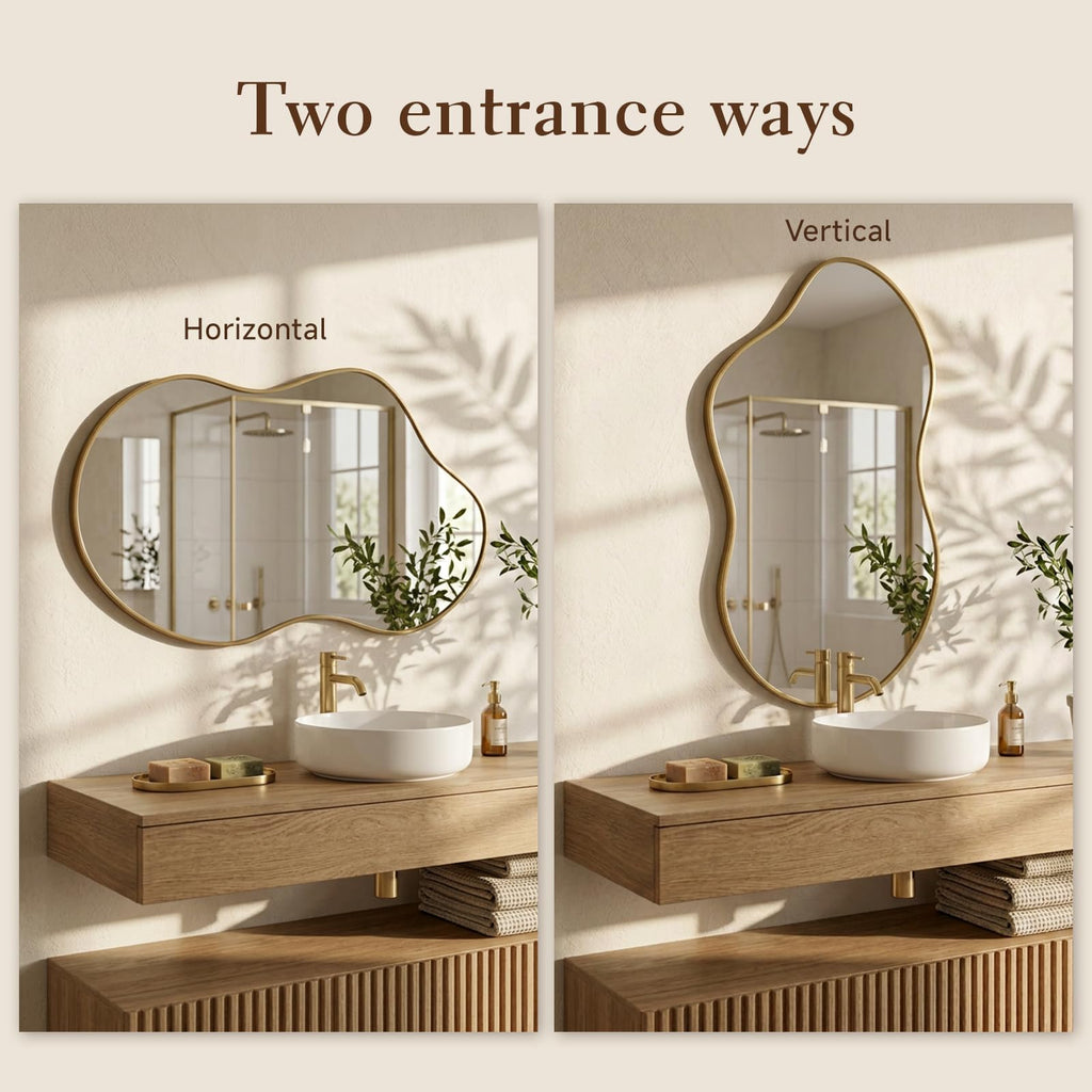 Irregular wall Mirror 25"x41" Gold Asymmetrical Mirror