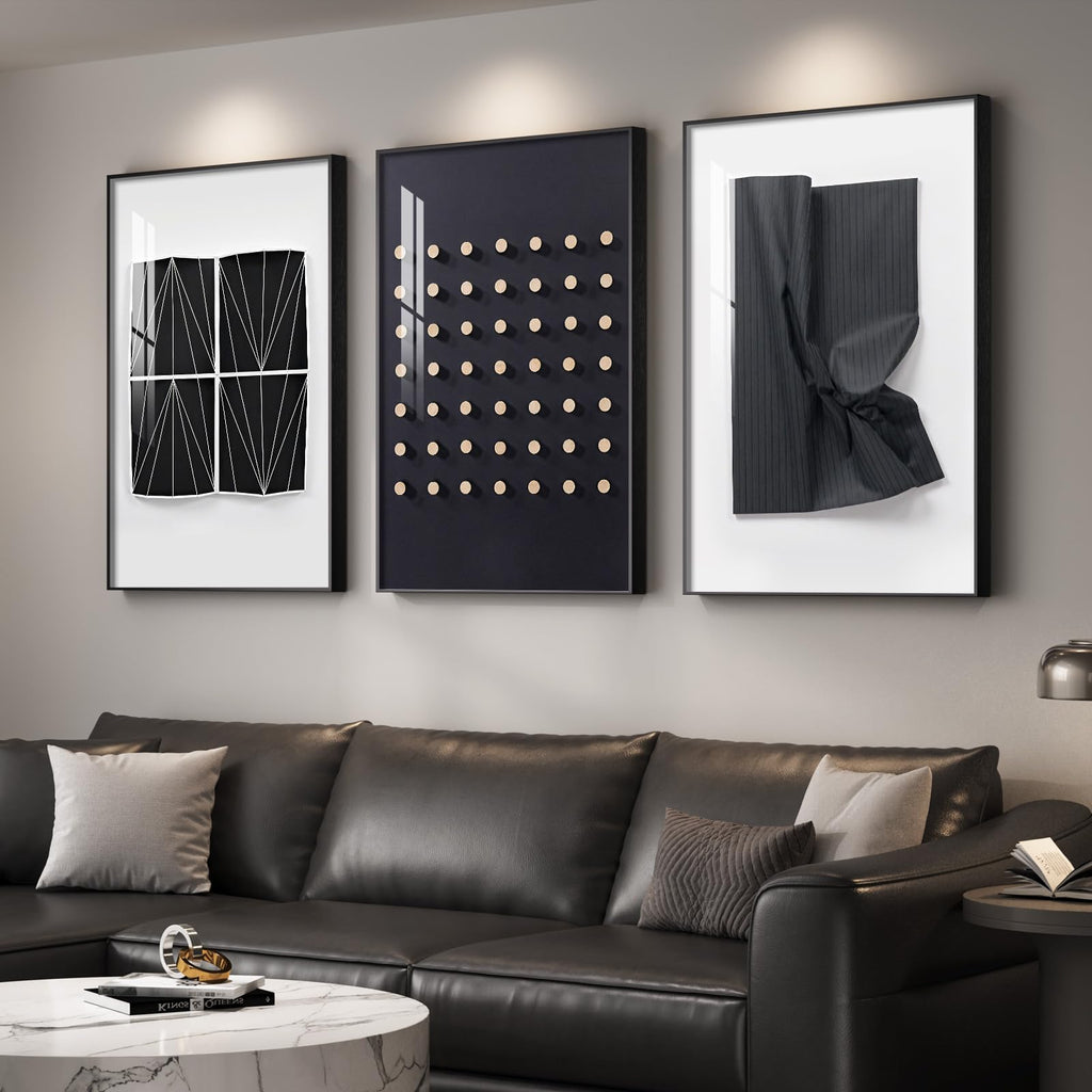 Large Framed Black and White Modern Abstract Living Room Wall Art, 24x36 In