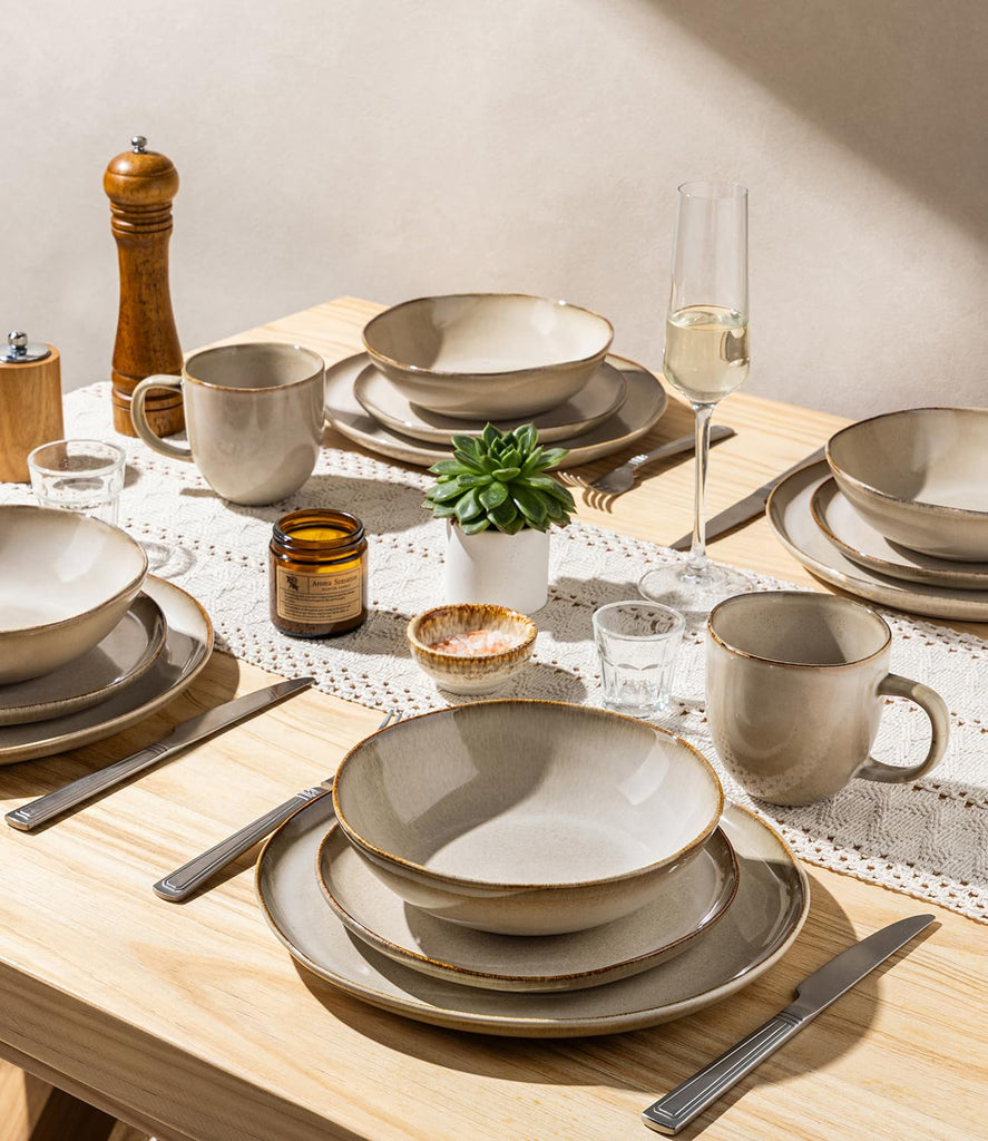 Stoneware Dinnerware Sets for 8,24 Piece Rustic Plates and Bowls Set