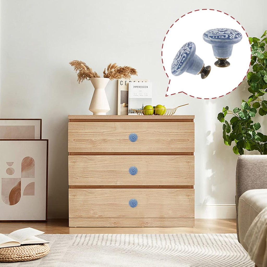4pcs Greyish Blue Ceramic Knobs, Vintage & Retro Dresser & Cabinet Knobs & Pulls & Furniture Doors