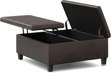 Ellis 36" Wide Vegan Leather Storage Ottoman in Stone Grey | Contemporary tufted ottoman with lift-up lid storage ;