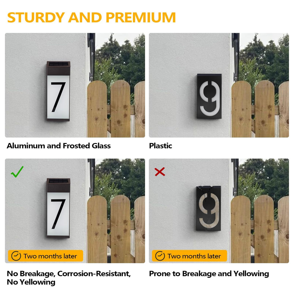 Solar Lighted House Number 7, Warm Frosted Glass Glow for Curb Appeal