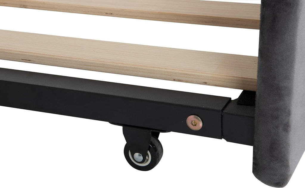 Twin Size Daybed W/Trundle,Velvet Day Bed with Pop Up Trundle Bed W/USB Charging Ports,Upholstered Sofa Bed W/Back,No