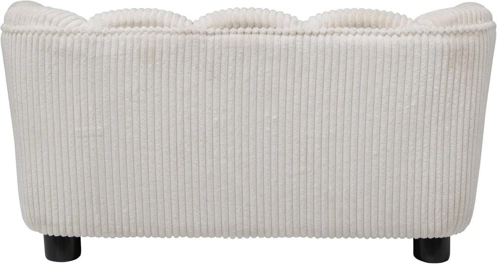 Retro Scalloped Back Sofa Style Pet Bed, Dog & Cat Couch with Tufted Cushion & Armrest, Stylish Indoor Pet Furniture