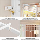 Bunk Bed Twin Over Twin with Hall Tree, Charging Station and LED Lights, L-Shaped Bunk Bed with Desk
