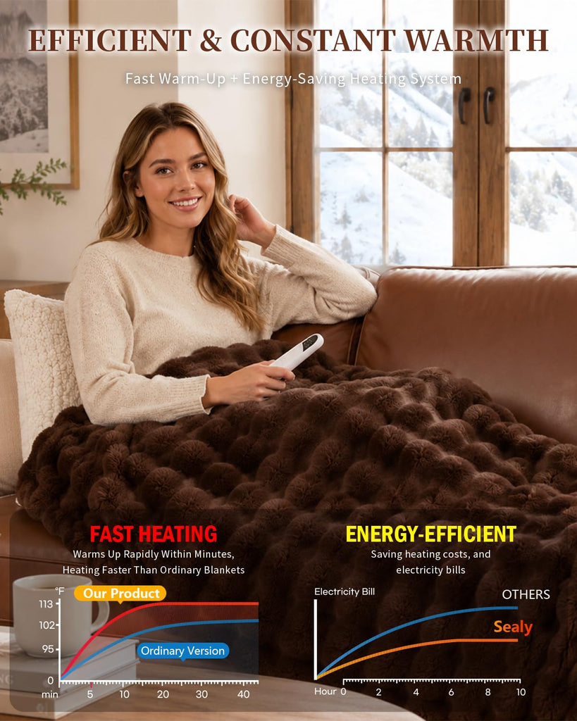 Heated Blanket 72"x84" Bed, Soft Flannel Electric Blanket Fuzzy