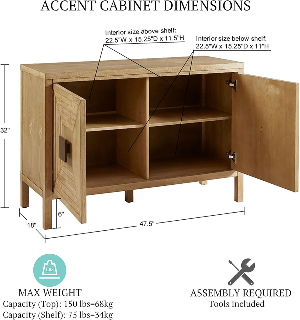 Paige Accent Storage Cabinet Accent Chest with 2 Adjustable Shelves, Solid Wood Legs with Levelers, Chic Geometric