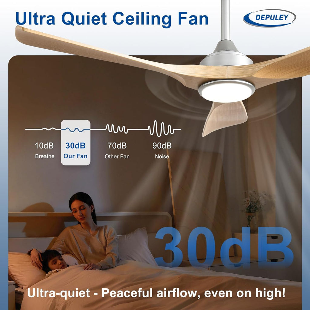 52-Inch Ceiling Fan with Light: Wood 3 Blade Outdoor Fans for Patios - Dimmable Indoor Fan with Remote APP Control Ultra Quiet DC Motor Reversible 6 Speed Timer A101-B0DRCTQT8S