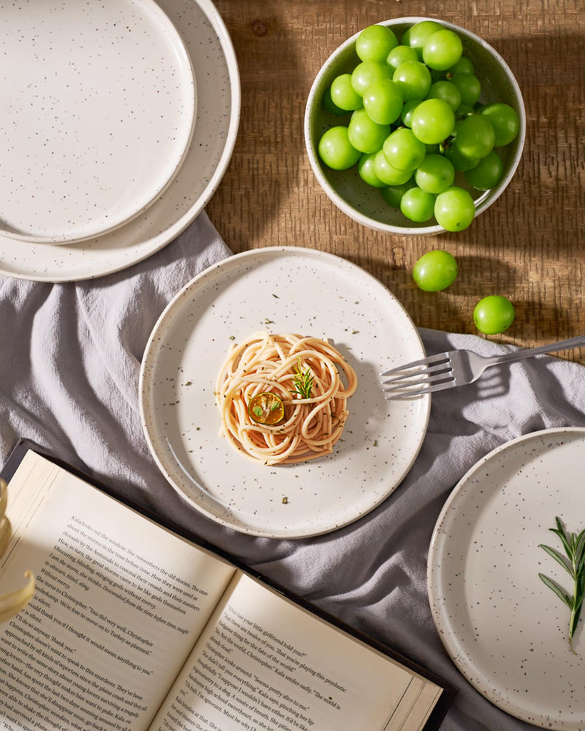 Meteor 12-Piece Stoneware Dinnerware Set, Creamy White