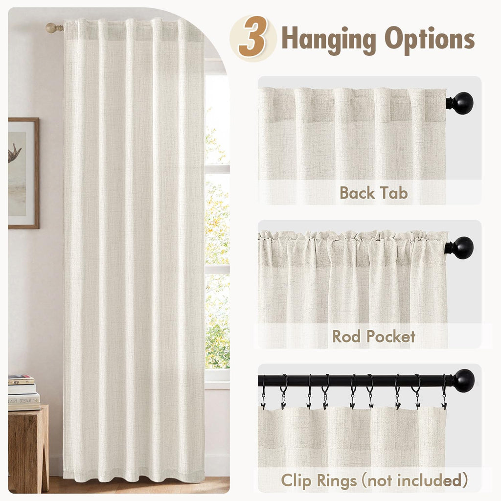 36 Inch Linen Textured Sheer Cafe Curta Window Beige White