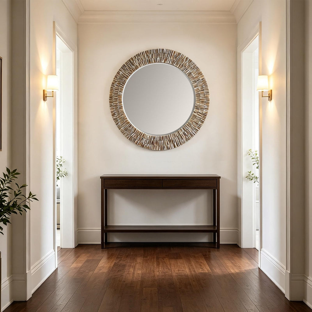 31.5" Round Capiz Shell Mirror Handmade Luxury Coastal Wall Decor