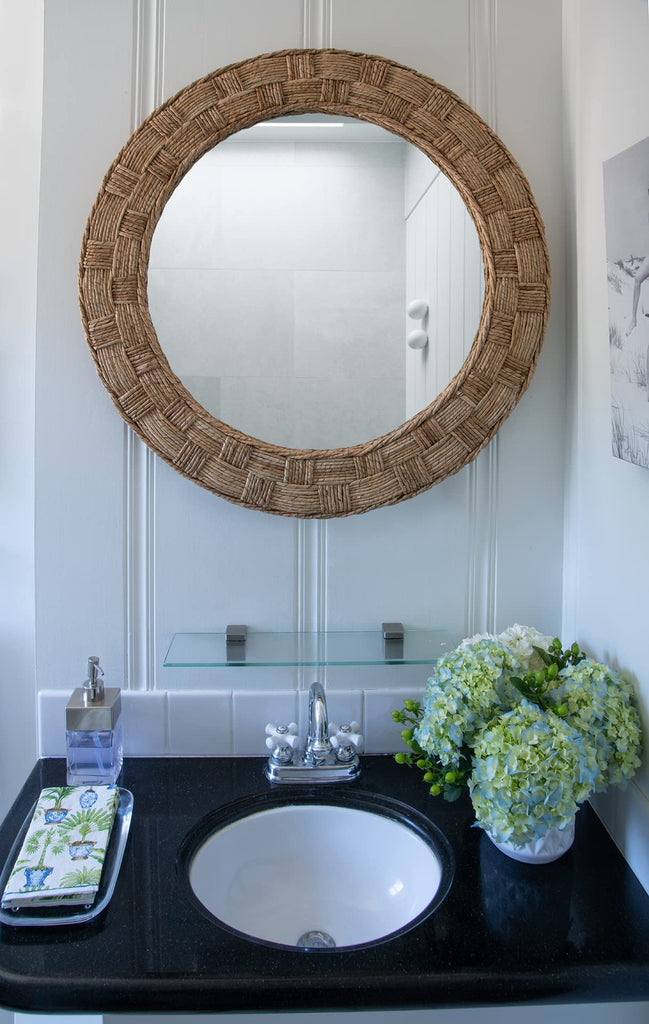 Round Rope Wall Mirror, Chequered, Beige/Natural