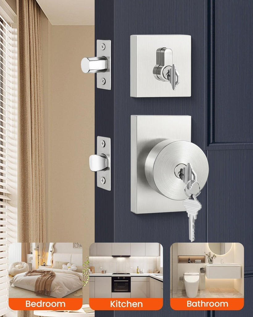 Keyed Alike Brushed Nickel Exterior Door Knob with Deadbolt, 1 Pack
