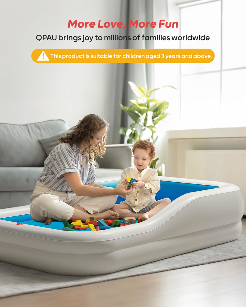 Inflatable Toddler Travel Bed with 3-Sided, Extra Large, Blue