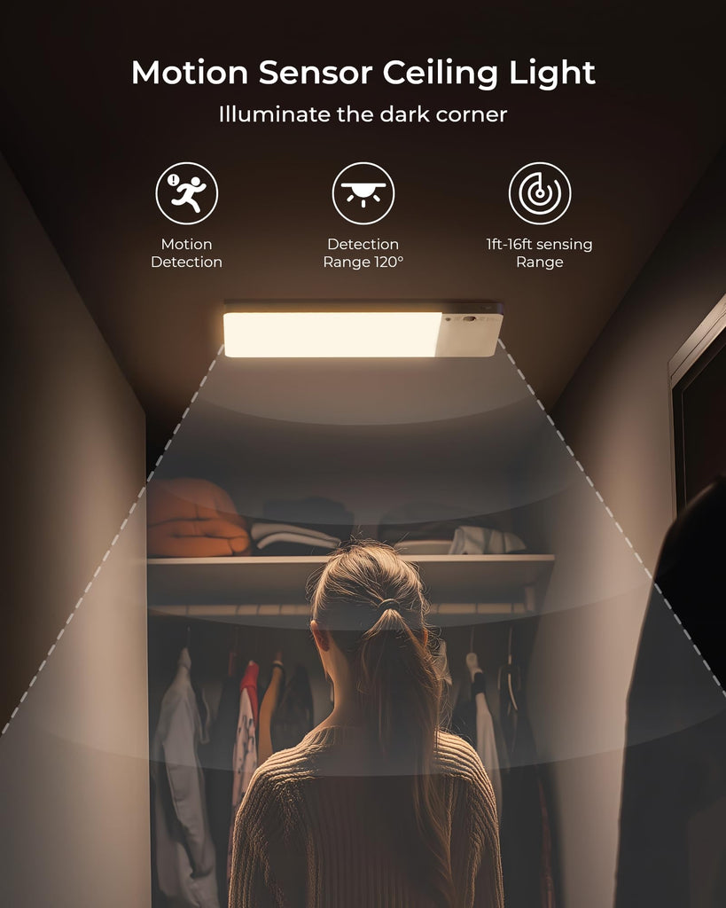 Rechargeable Motion Sensor Ceiling Light Upgraded, Battery Closet Light
