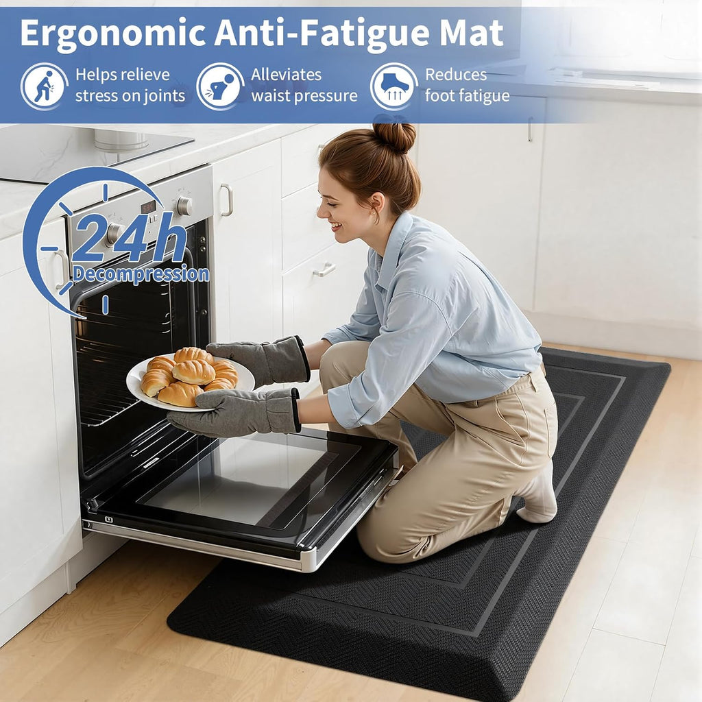 9/10"" Extra Thick Cushioned Anti Fatigue Kitchen Mat, Waterproof High Density Foam Standing Desk Mat, Non-Slip
