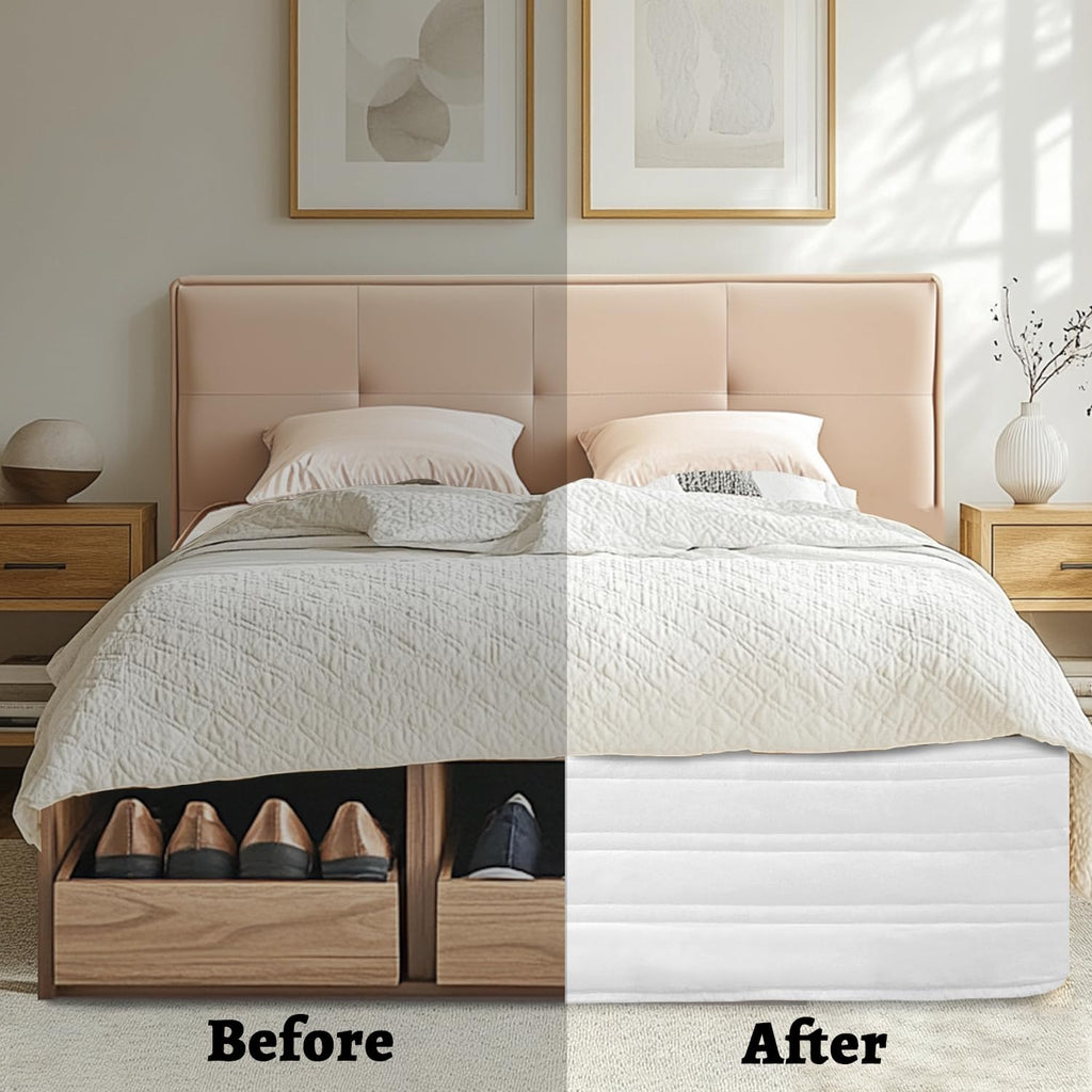 Queen Bed Skirt 14 inch Drop, Blended Quilted Bedframe Cover, Box Spring Cover, wrap Around Bed Skirt, Fade Resistant