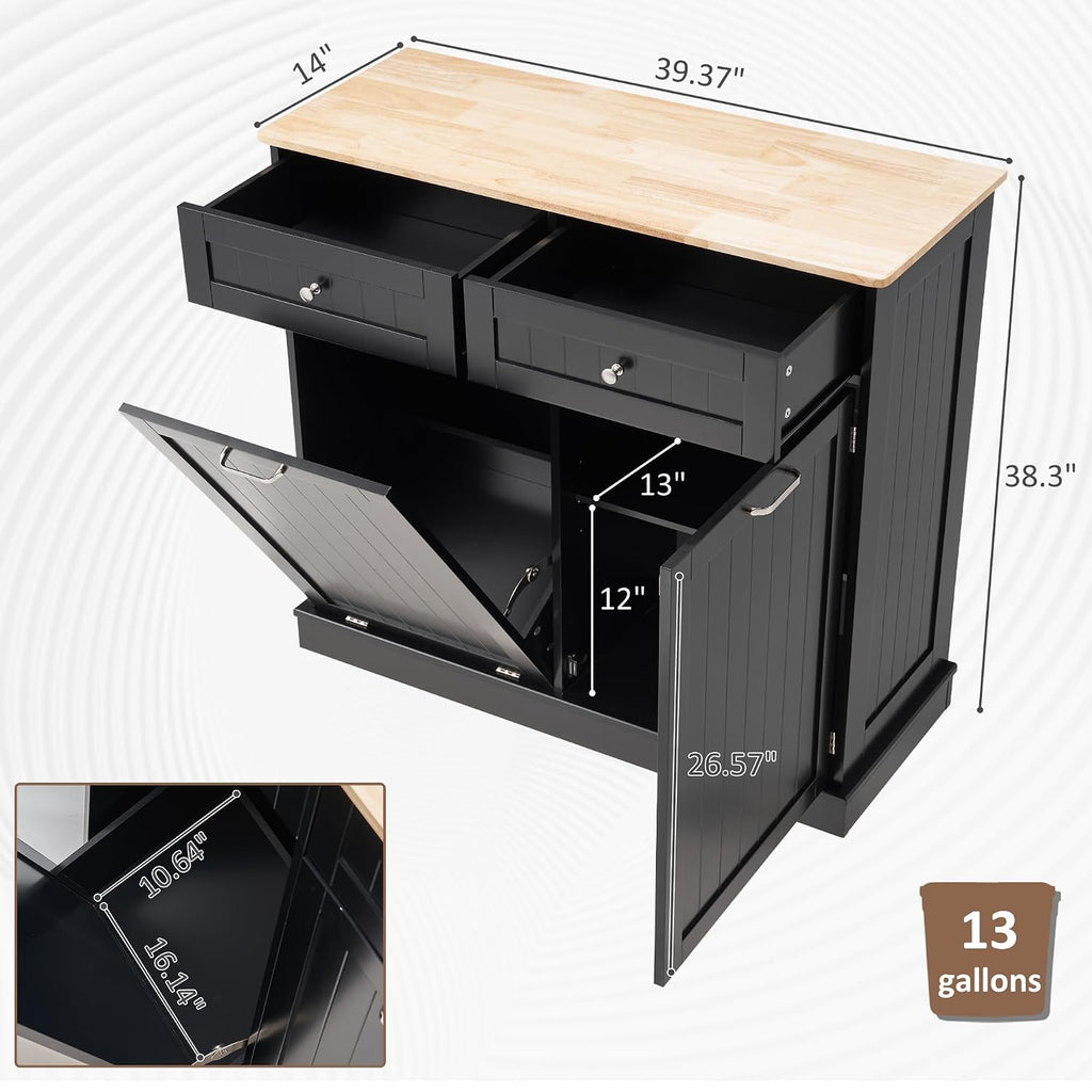 Dual Door Tilt Out Trash Can Cabinet, Pet Proof Recycling Cabinet