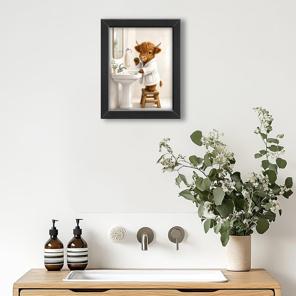 Highland Cow Bathroom Decor Wall Art, Funny Animal Picture 16"x24"