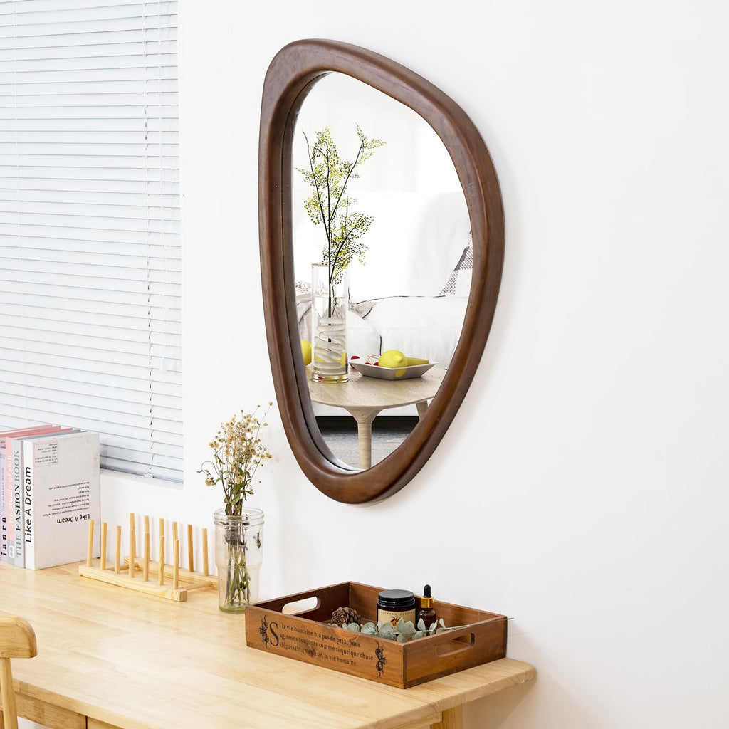 Irregular Wall Mirror, 20 x 30in Wooden Frame Asymmetrical Mirror