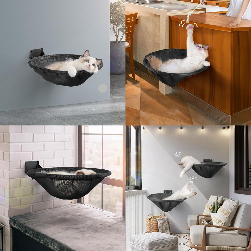 Cat Hammock Wall Mounted, Foldable & Stable Cat Beds- Breathable Cat Wall Shelves for Sleeping, Playing, Climbing