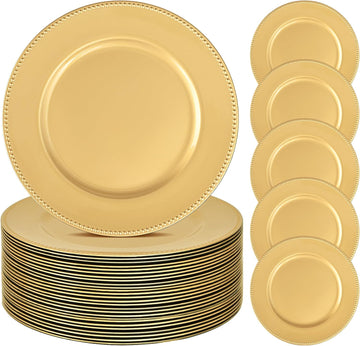 Gold Charger Plates Bulk, 13" Round Beaded Plate Chargers - Set of 24