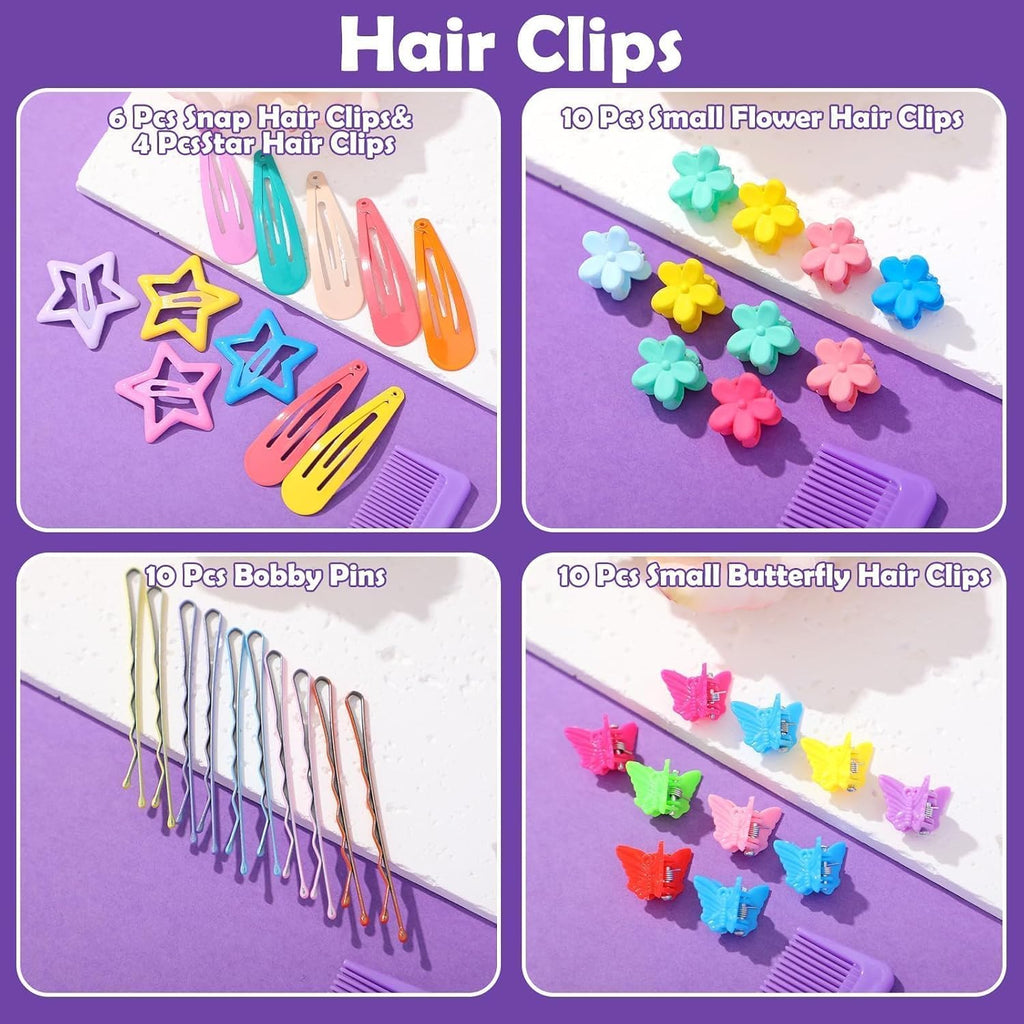 Hair Accessories for Girls, 1698 Pcs Hair Rubber Bands with Elastic Hair Ties Hair Clips Hair Wax Stick Spray Bottle