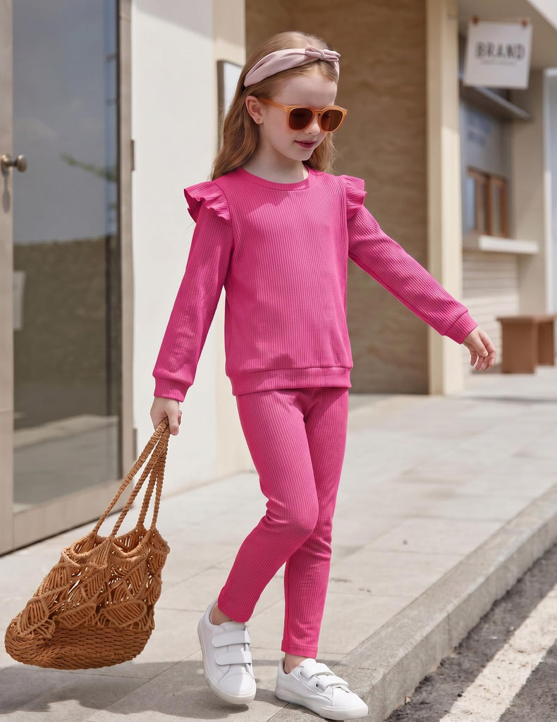 Toddler Girls 2 Piece Outfits Ruffle Sleeve Sweatshirts and Pants