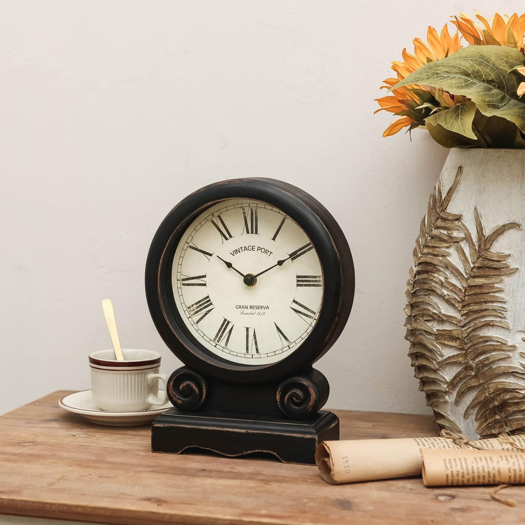 HOME Mantel Clock, Retro Desk Clock Silent-Non-Ticking Battery Operated Wooden Mantel Clock for Living Room