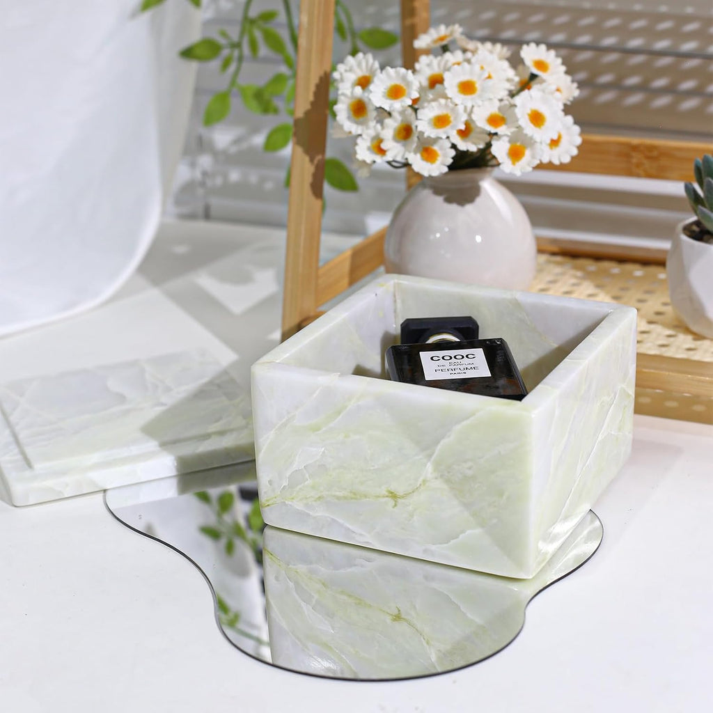 Natural Marble Storage Box with Lid, Stone Decorative Organizer Box for Jewelry, Luxury Keepsake Boxes Decor, Square