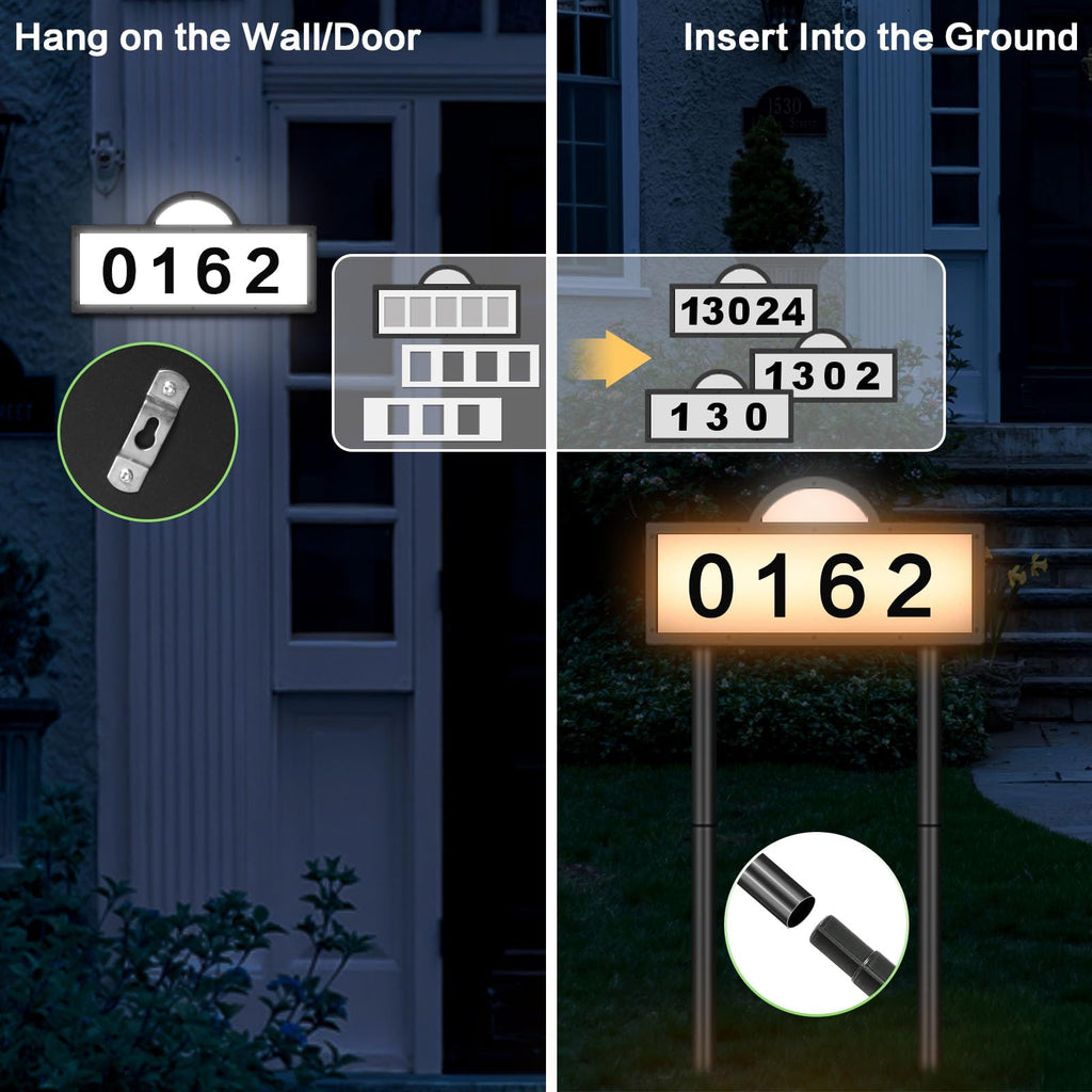 Solar House Numbers for Outside, Lighted Address Sign Yard