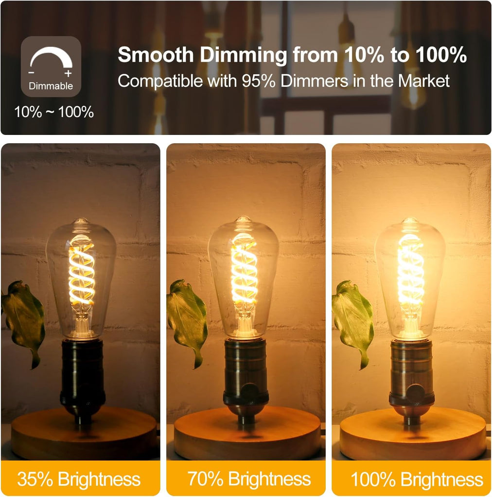 Vintage LED Edison Bulbs 60W Equivalent- ST58/ST19 6W E26 Dimmable Light Bulbs, 2700K Filament Decorative