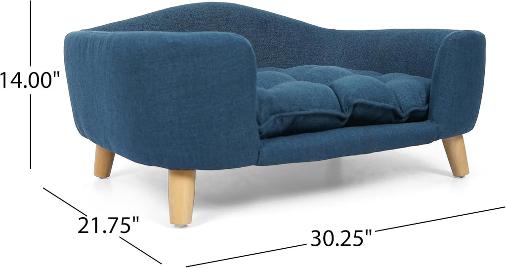 Modern Dog Bed for Pet 11-25 lbs, Elevated Cat Bed with Plush Corduroy Cushion & Solid Wood Legs, Mid-Century Design