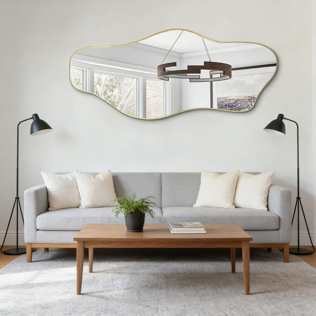 60"x24" Large Irregular Wall Mirror, Abstract Frameless Mirror