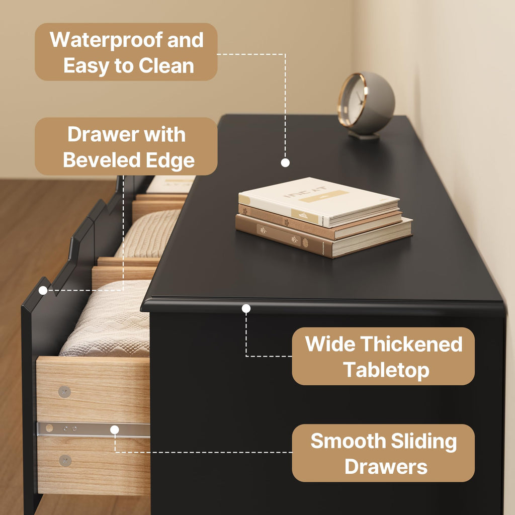 7 Drawer Dresser, 48" Wide Wood Dresser, Black