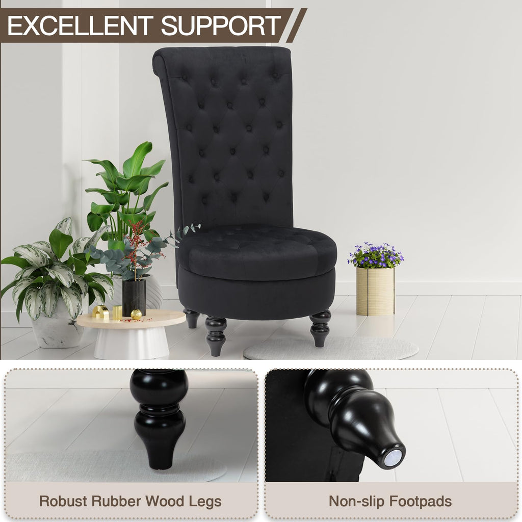 High Back Velvet Tufted Royal Throne Accent Chair, Dark Black