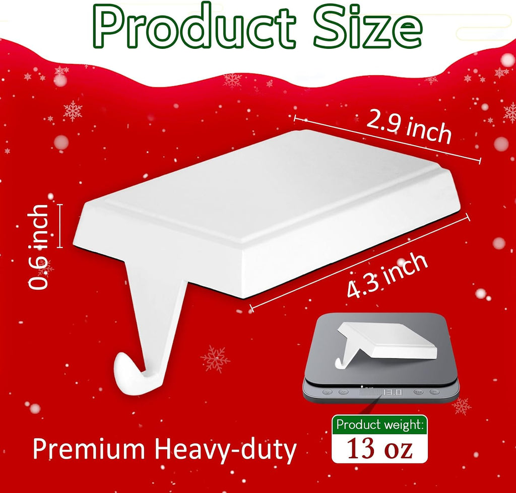 4-Pack Christmas Stocking Holders for Mantel, Weighted Metal Hooks, White