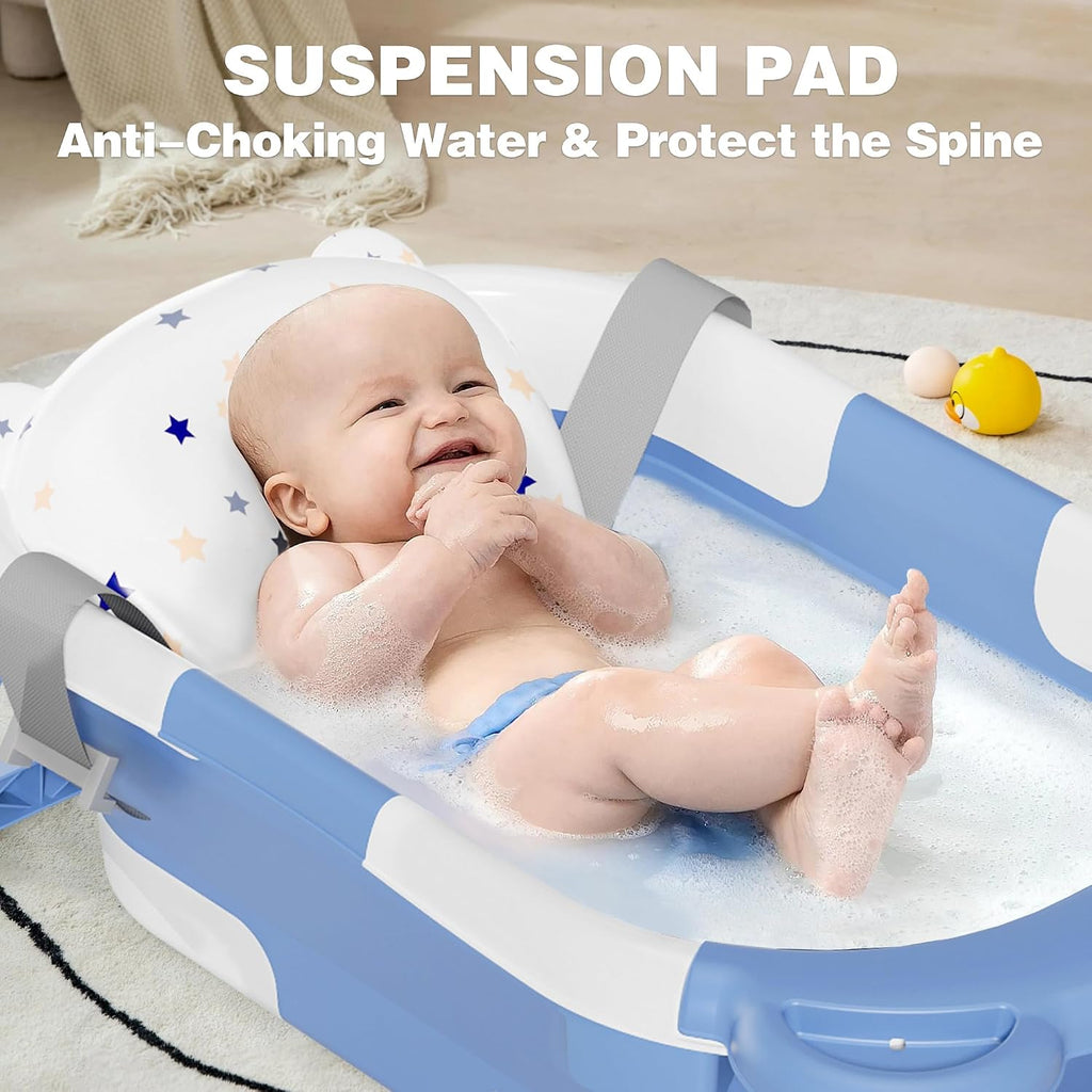 Collapsible Baby Bathtub for Newborn with Thermometer & 1 Hooded Towel & 1 Soft Floating Cushion,Portable Travel