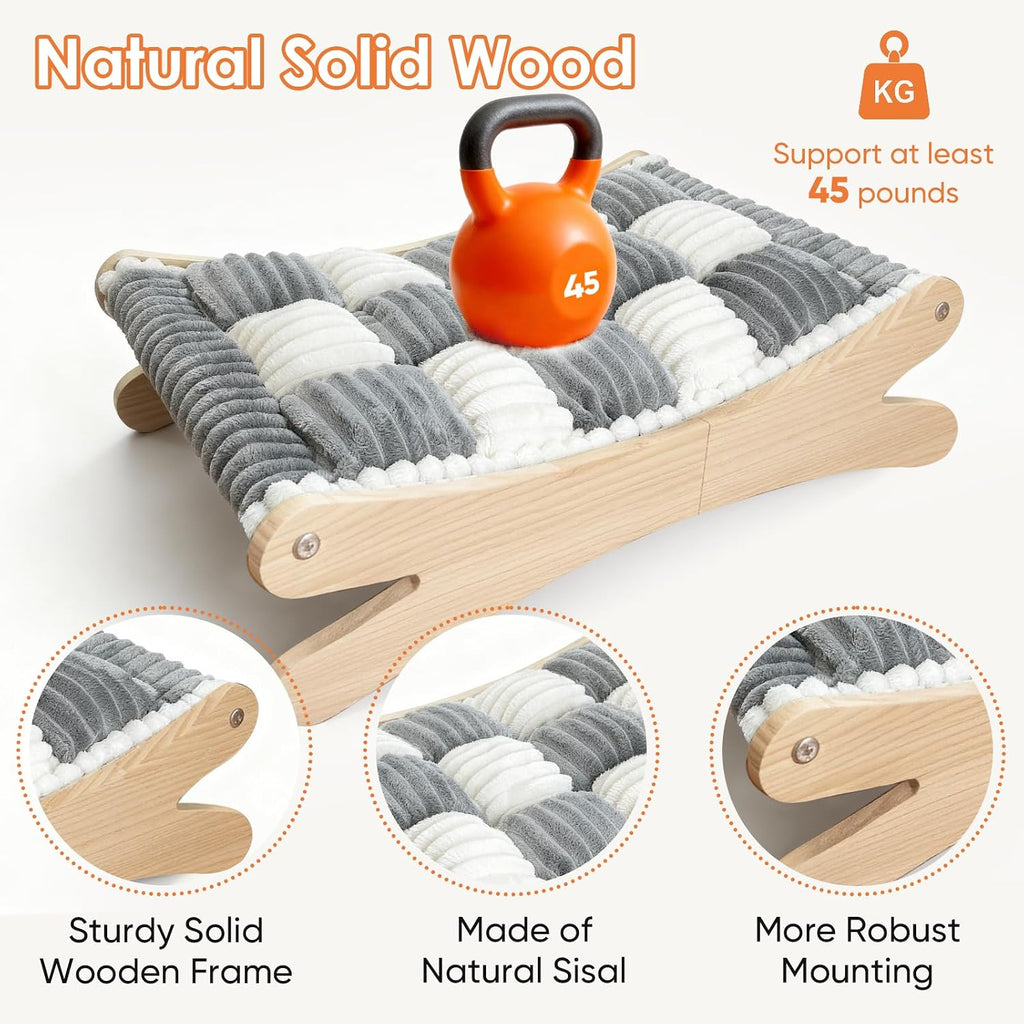 Plush Elevated Cat Bed - Cozy Raised Cat Hammock with Solid Wood Frame, Soft Furry Cushion for Indoor Cats & Small
