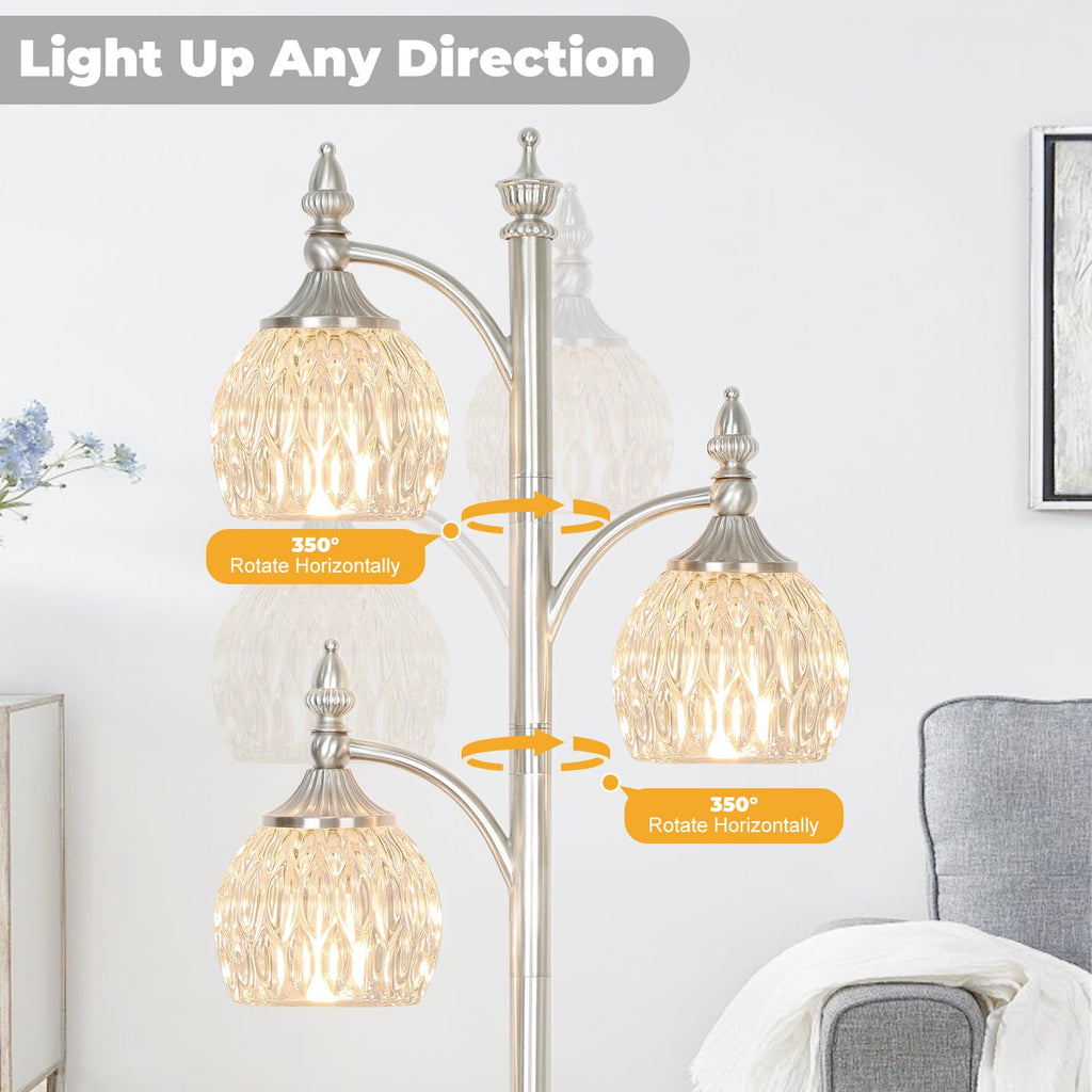 Silver Floor Lamps Brushed Nickel Standing Lamp with Glass Shade 66.5in 3 Way Brightness Lights Mid Century Modern