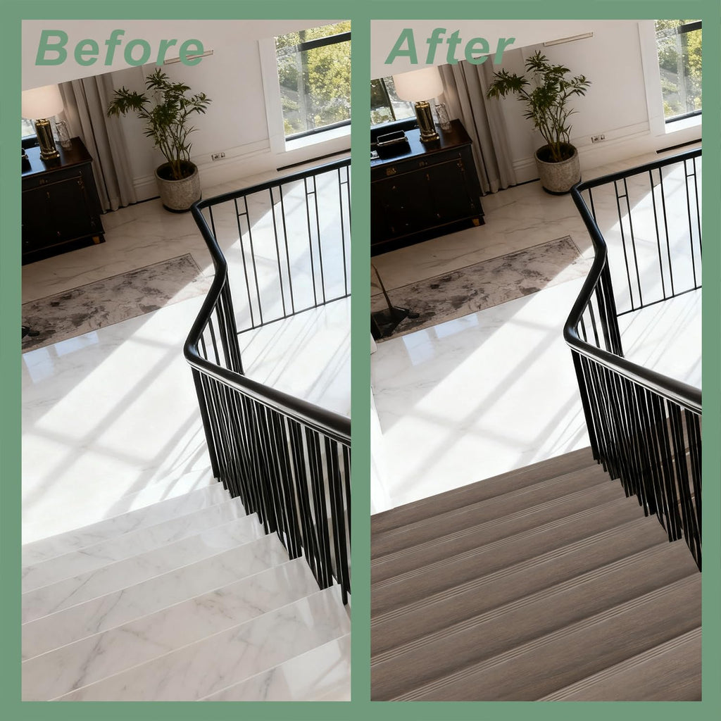 Non Slip Stair Treads for Stair Remodel, 4 Pieces 47x11.8 inch Wood Plastic Composite Stair Treads Decor with 2 inch