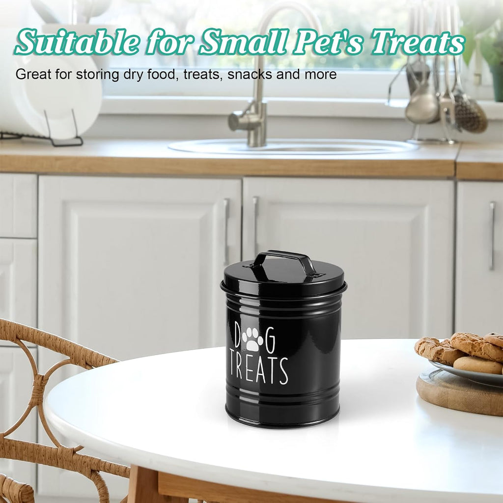 Small Dog Treat Container Airtight - 6" Tall X 4.9" Round Black Dog Treat Jar Counter - Rustic Treat Storage Canister