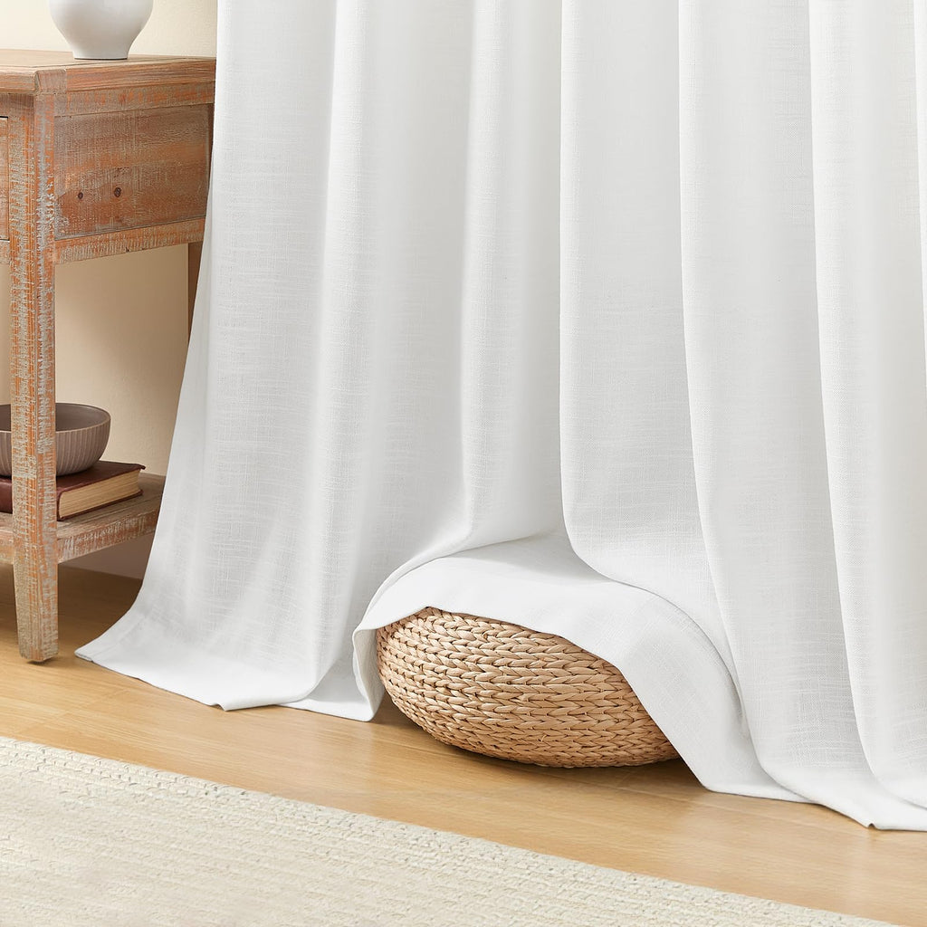 90 Inch Pinch Pleated Sheer Linen Blend White Curtains