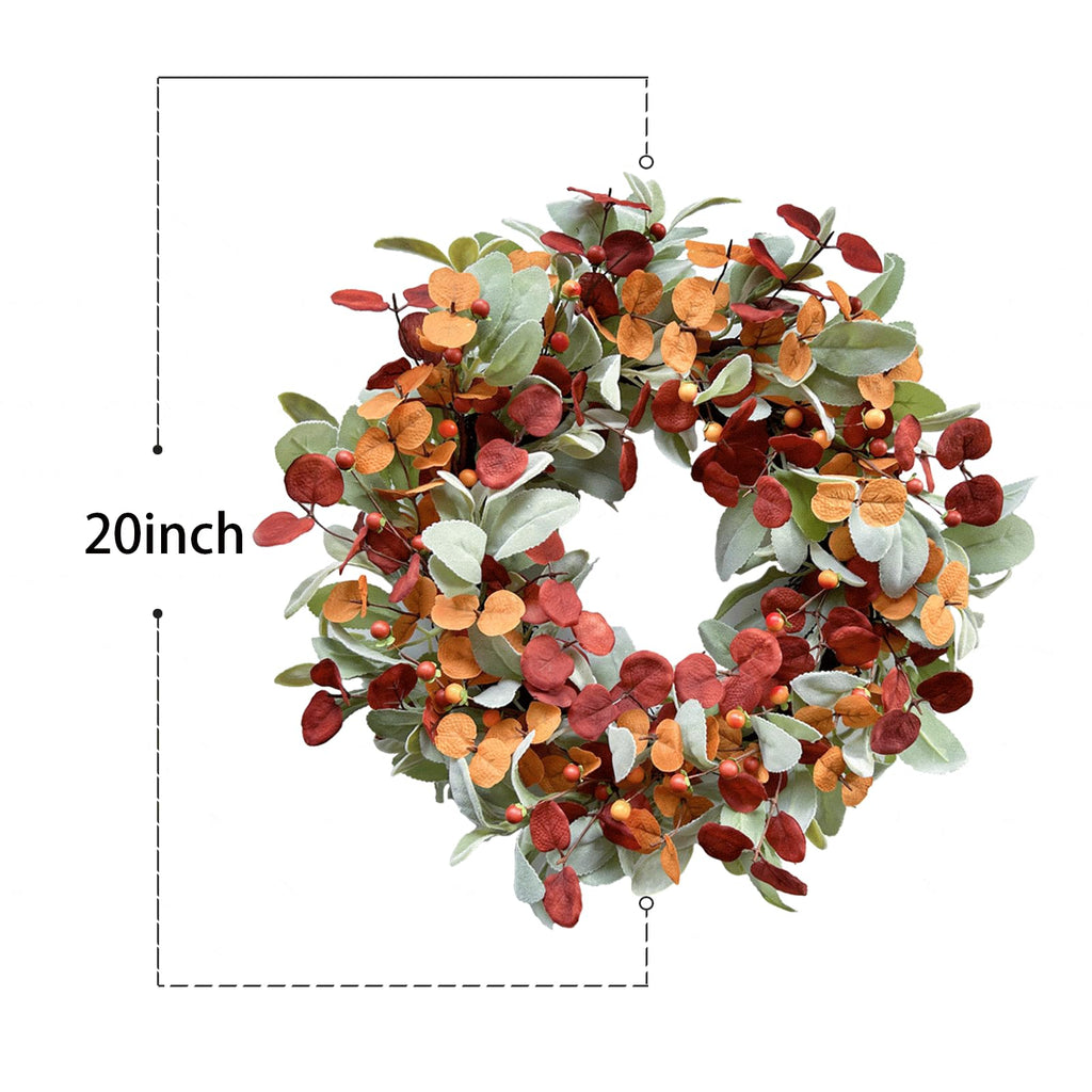 20" Fall Wreaths for Front Door, Autumn Eucalyptus Leave Wreath