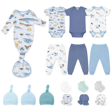 Newborn Clothes Gift Set, 16-Piece Soft Baby Layette Essentials, Baby Boy Outfit Sets for Baby Shower & First Days
