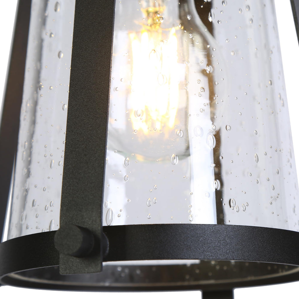 Pendant Light Kitchen Island, Black Pendant Hanging Light with Seeded Glass Farmhouse Rustic Pendant Light Fixtures