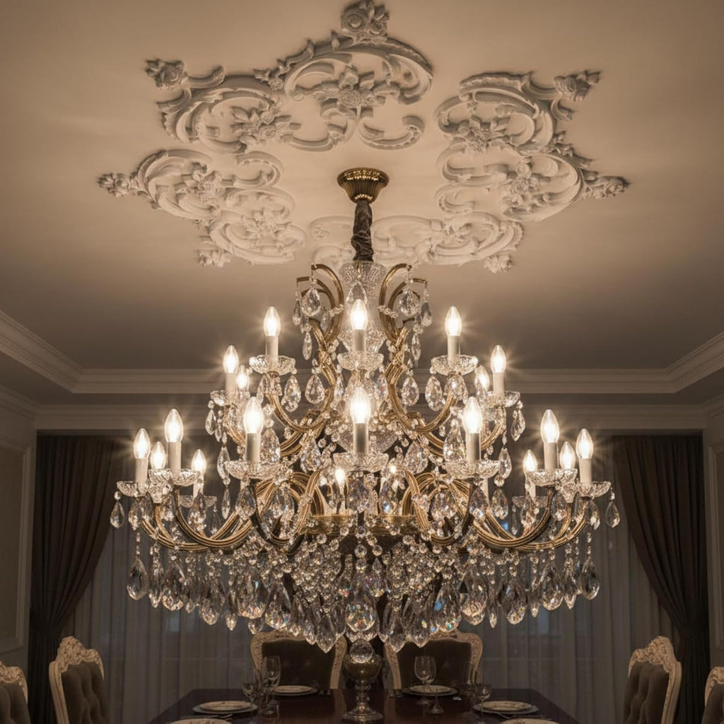 33.5'' Large PU Ceiling Medallion Combination Decorative 2.36'' ID French Style Chandelier Base Ceiling Medallion for