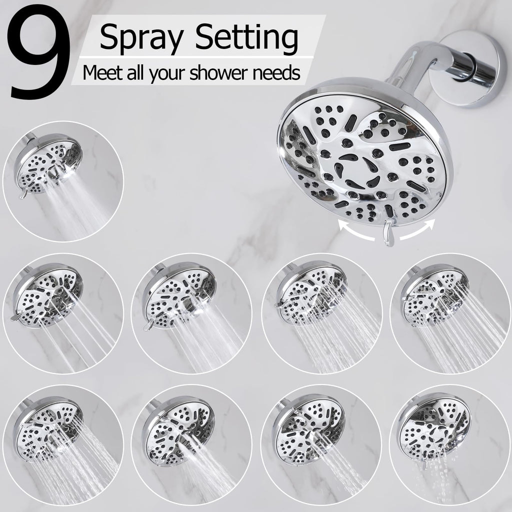 2 Handles Shower Faucet Set with Rough-in Valve,Wall Mount,Chrome
